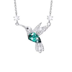 Vintage Hummingbird Green Silver Necklace